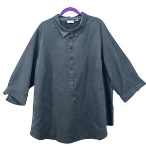 Joan Rivers Faux Suede Button Up Blouse Gray 28W‎